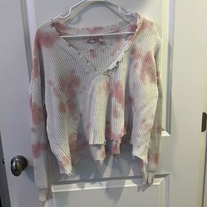 Willow-Root cropped White and Pink Sweater